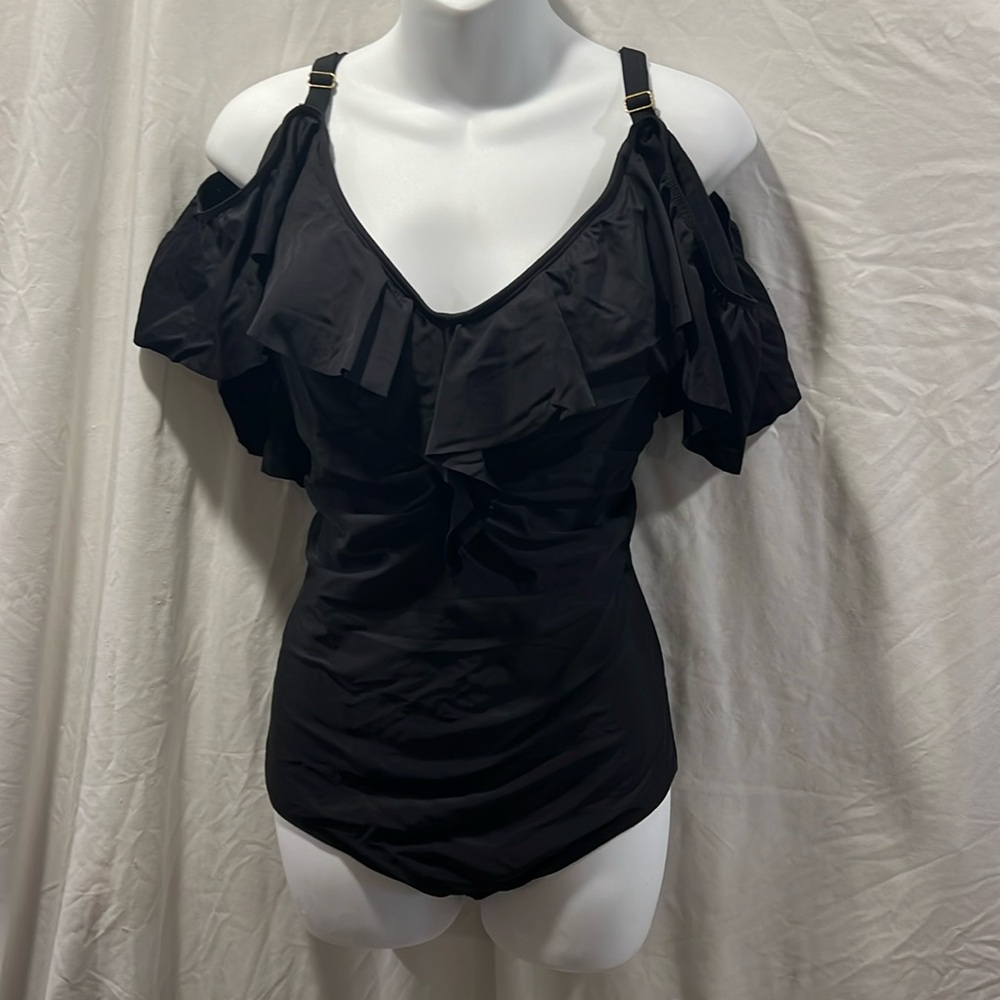 Marilyn Monroe Black Ruffle One-Piece Swimsuit